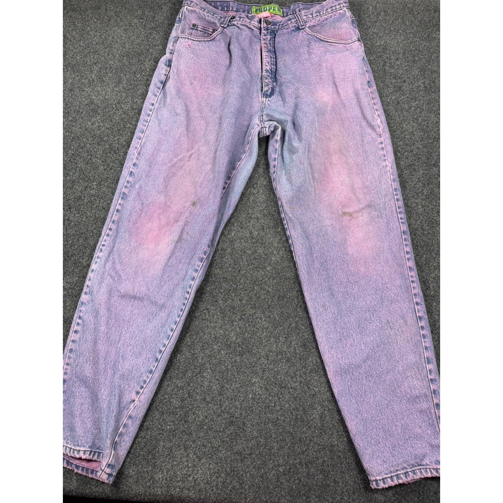 VTG Proper Jeans Mens 36x33 Pink Purple Acid Wash Denim Tapered 90s